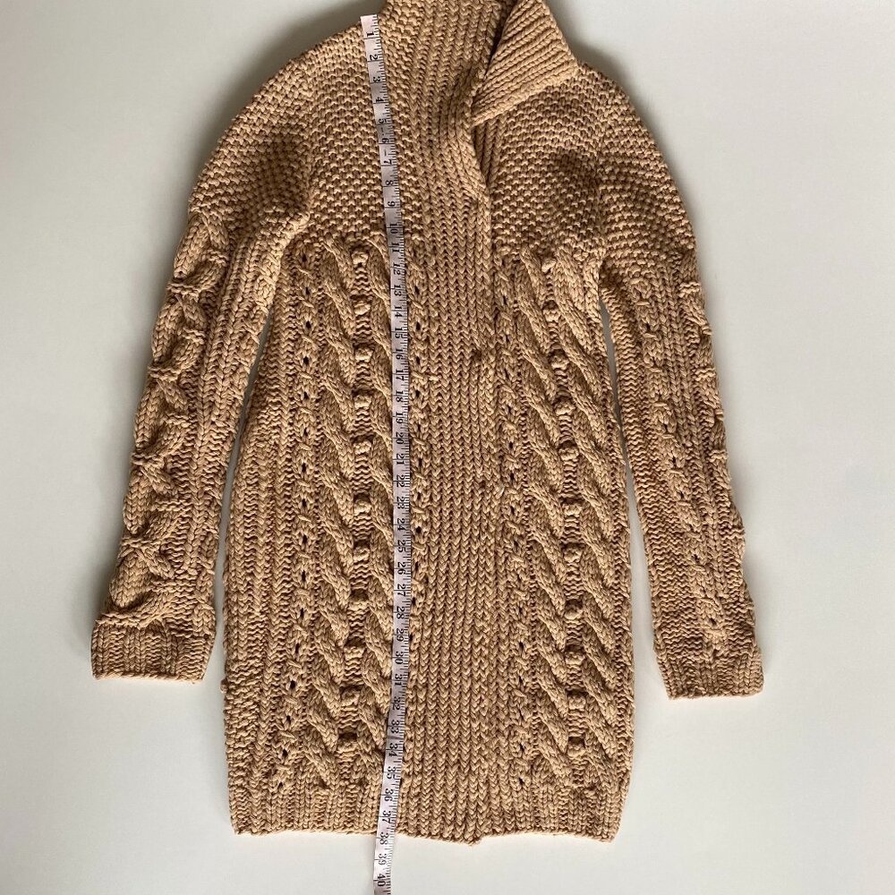 Genrty Portofino Extra Fine Wool Oversized Cable Knit Long Cardigan 4/6 Camel - Picture 15 of 16